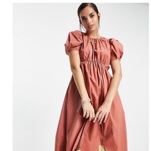 Elegant Puff Sleeve Dress in Rust